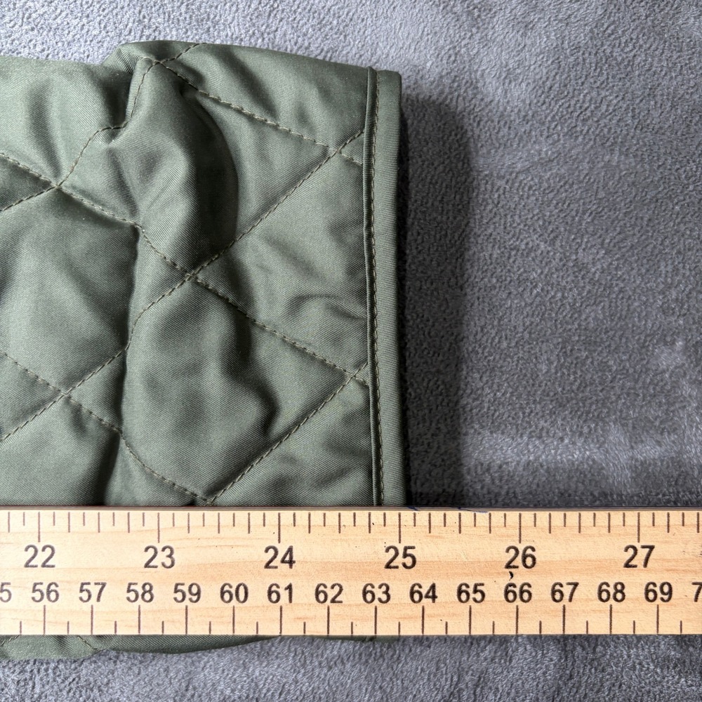 LL Bean Quilted Riding Jacket Women Large Olive Green Plaid Lined Snap Barn Coat - Picture 12 of 14